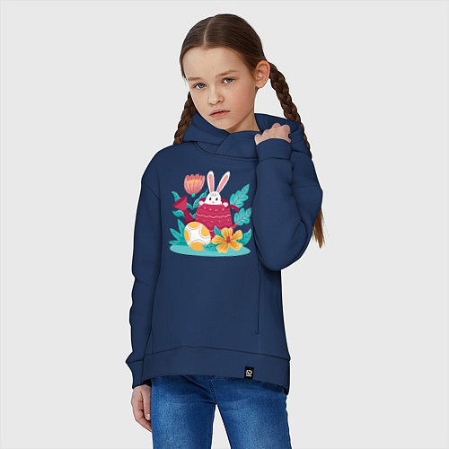 Детское худи оверсайз Пасхальный кролик в лейке / Тёмно-синий – фото 3