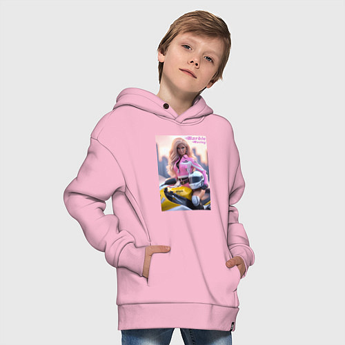 Детское худи оверсайз Barbie racing - Kawasaki Ninja / Светло-розовый – фото 4