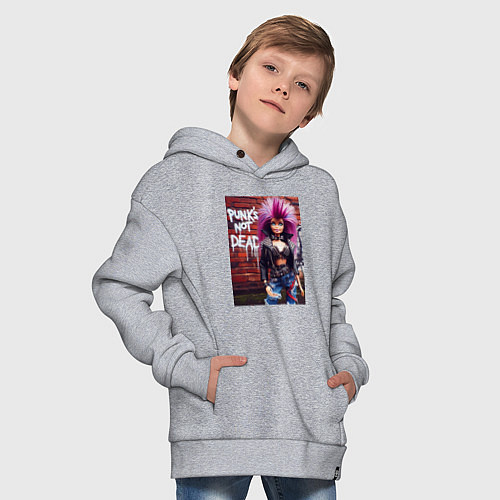 Детское худи оверсайз Punks not dead - cool Barbie ai art / Меланж – фото 4