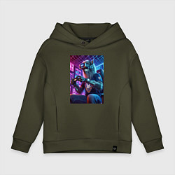 Толстовка оверсайз детская Крутой волчара - киберспорт, цвет: хаки