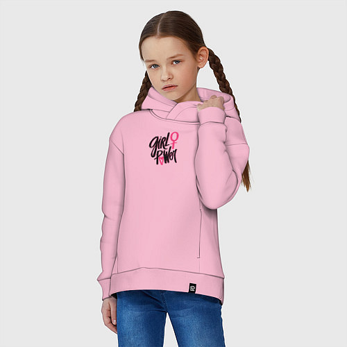Детское худи оверсайз Girl power black and pink / Светло-розовый – фото 3