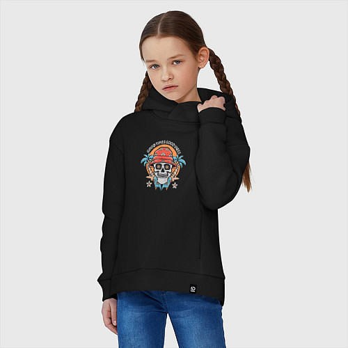 Детское худи оверсайз Череп в панаме / Черный – фото 3