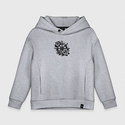 Толстовка оверсайз детская Штурвал и розы тату, цвет: меланж