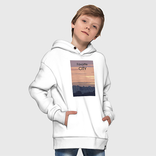 Детское худи оверсайз Favorite city с городским пейзажем / Белый – фото 4