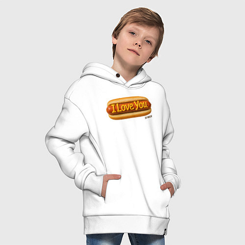 Детское худи оверсайз Hot dog I love you / Белый – фото 4