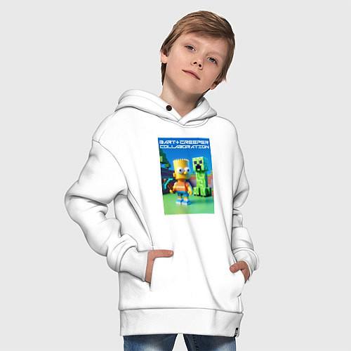 Детское худи оверсайз Bart and Creeper - collaboration ai art / Белый – фото 4