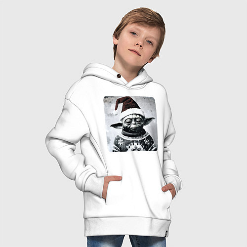 Детское худи оверсайз Винтажный Йода в свитере / Белый – фото 4