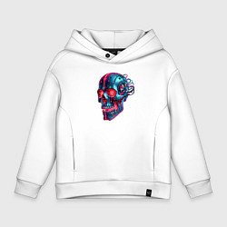 Толстовка оверсайз детская Metal cyber skull - ai art, цвет: белый