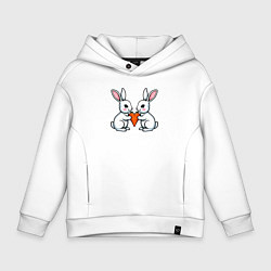 Толстовка оверсайз детская Зайчики с морковкой в виде сердечка, цвет: белый