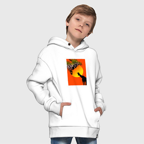 Детское худи оверсайз Жираф в саванне / Белый – фото 4