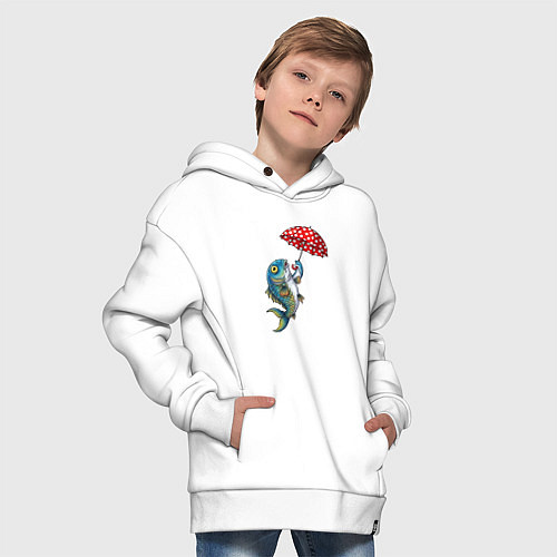 Детское худи оверсайз Карп на зонтике / Белый – фото 4