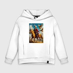 Толстовка оверсайз детская Казак на коне с совами, цвет: белый