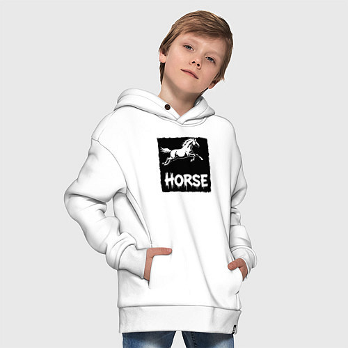Детское худи оверсайз Лошадь в прыжке / Белый – фото 4