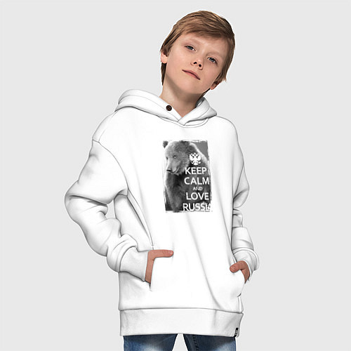 Детское худи оверсайз Сохраняйте спокойствие и любите Россию / Белый – фото 4