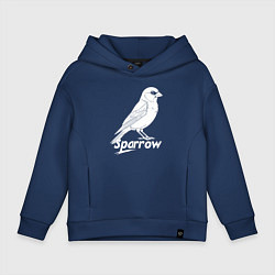 Детское худи оверсайз Воробей белый логотип