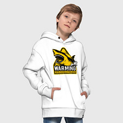 Толстовка оверсайз детская Предупреждающий знак - опасно акулы, цвет: белый — фото 2