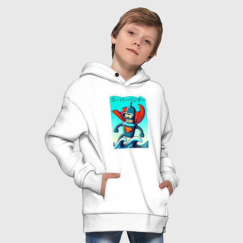 Детское худи оверсайз Super Bender - Japanese style / Белый – фото 4