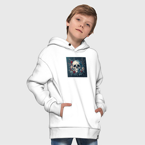 Детское худи оверсайз Зимний череп / Белый – фото 4