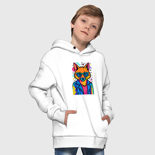 Детское худи оверсайз Лиса Pop Colors / Белый – фото 4