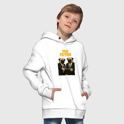 Детское худи оверсайз Криминальное чтиво с мопсами / Белый – фото 4
