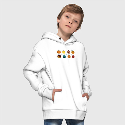 Детское худи оверсайз Разноцветные тыквы Джека на Хэллоуин / Белый – фото 4