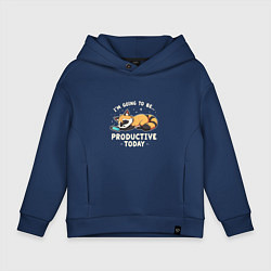 Толстовка оверсайз детская Супер продуктивный енот, цвет: тёмно-синий