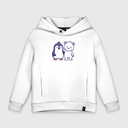 Толстовка оверсайз детская Пингвин и белый медведь, цвет: белый