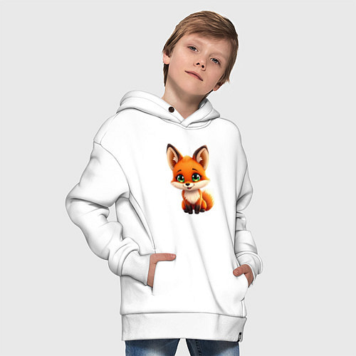 Детское худи оверсайз Пушистая радость: Лисёнок в мультяшном стиле / Белый – фото 4