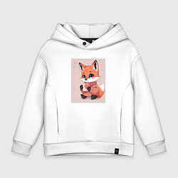 Детское худи оверсайз Лисичка в свитере: горячий напиток и розовые серде