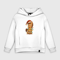 Толстовка оверсайз детская Лошадка в гирлянде, цвет: белый