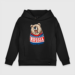 Толстовка оверсайз детская Made in Russia: медведь, цвет: черный