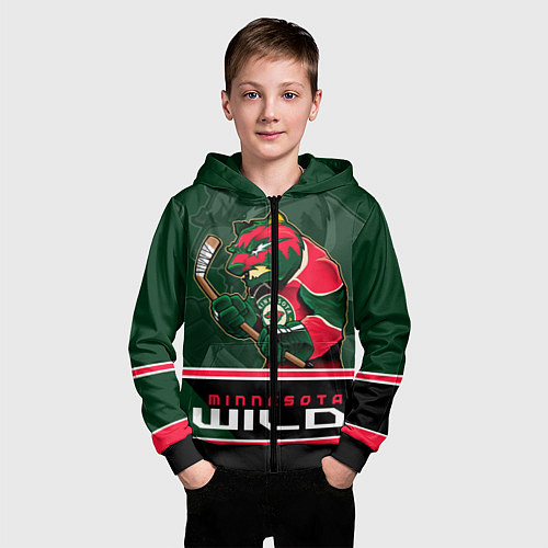 Детская толстовка на молнии Minnesota Wild / 3D-Черный – фото 3