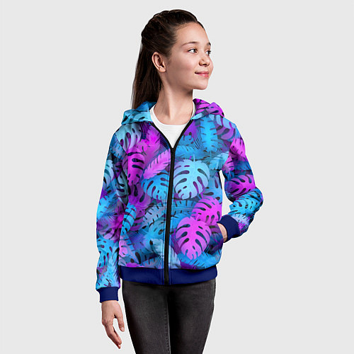 Детская толстовка на молнии Сине-розовые тропики / 3D-Синий – фото 4