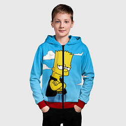 Толстовка на молнии детская Задумчивый Барт, цвет: 3D-красный — фото 2