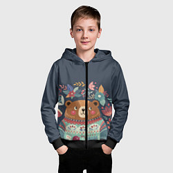 Толстовка на молнии детская Осенний медведь, цвет: 3D-черный — фото 2