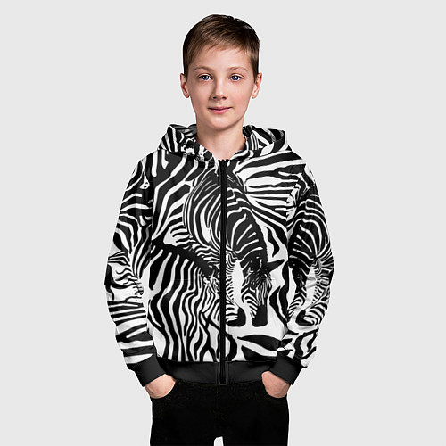 Детская толстовка на молнии Полосатая зебра / 3D-Черный – фото 3
