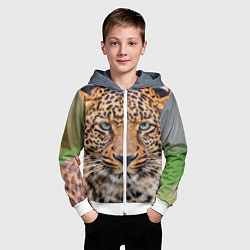 Толстовка на молнии детская Грустный леопард, цвет: 3D-белый — фото 2