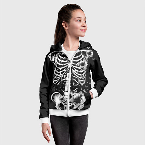 Детская толстовка на молнии Floral Skeleton / 3D-Белый – фото 4