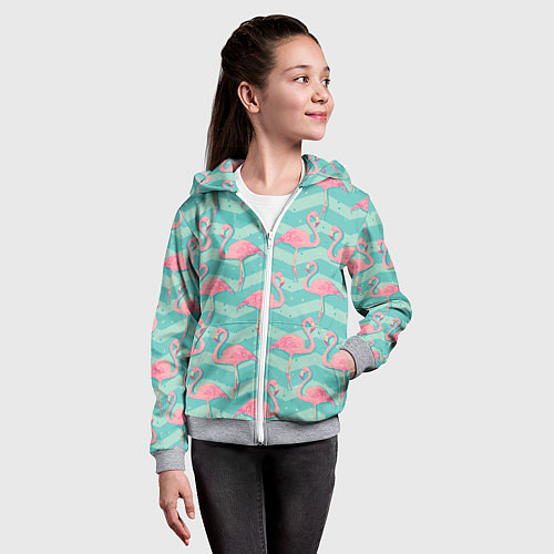 Детская толстовка на молнии Flamingo Pattern / 3D-Меланж – фото 4