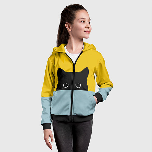 Детская толстовка на молнии Черная кошка / 3D-Черный – фото 4