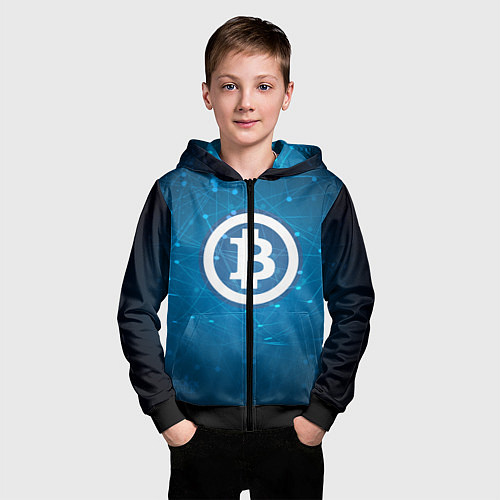 Детская толстовка на молнии Bitcoin Blue / 3D-Черный – фото 3