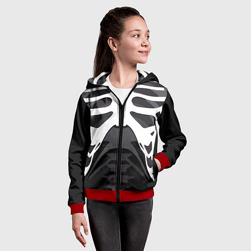 Детская толстовка на молнии Скелет Ч/Б / 3D-Красный – фото 4