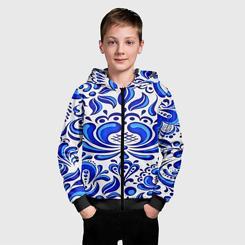 Детская толстовка на молнии Роспись гжель / 3D-Черный – фото 3