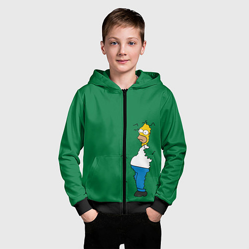Детская толстовка на молнии Гомер в кустах / 3D-Черный – фото 3