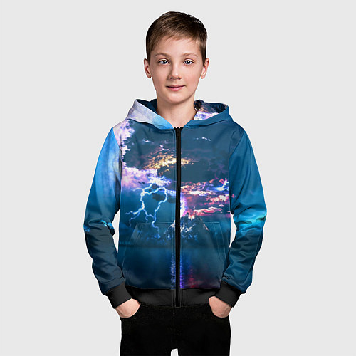 Детская толстовка на молнии Извержение вулкана / 3D-Черный – фото 3