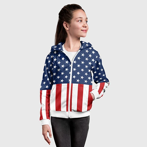 Детская толстовка на молнии Флаг США / 3D-Белый – фото 4