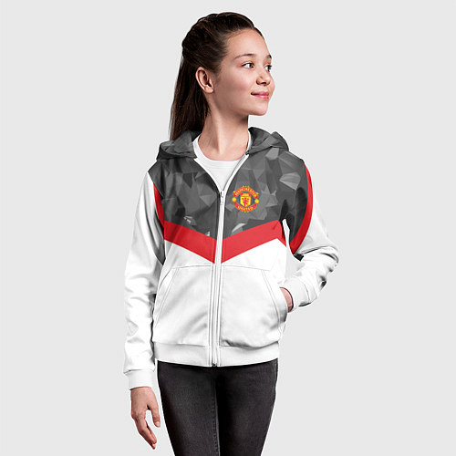 Детская толстовка на молнии Man United FC: Grey Polygons / 3D-Белый – фото 4