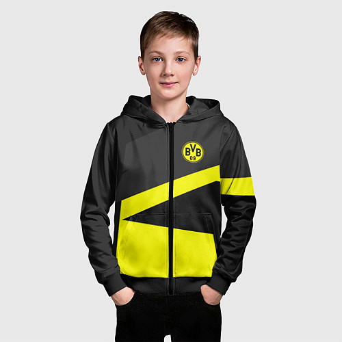 Детская толстовка на молнии FC Borussia: Sport Geometry / 3D-Черный – фото 3