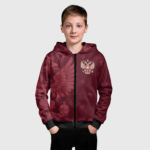 Детская толстовка на молнии Герб России - золотой / 3D-Черный – фото 3