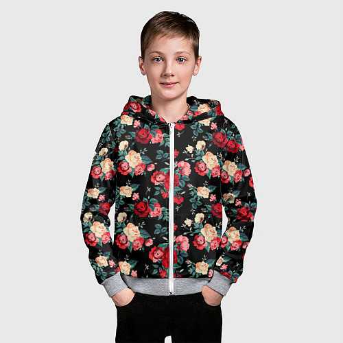 Детская толстовка на молнии Кустовые розы / 3D-Меланж – фото 3